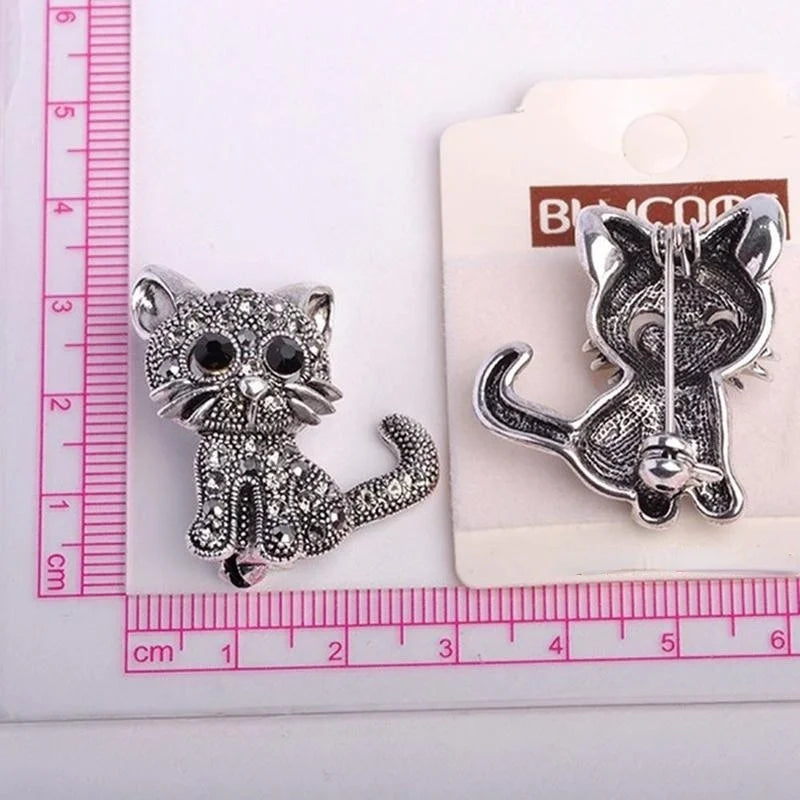Antique Silver Cute Little Cat Brooch Pin