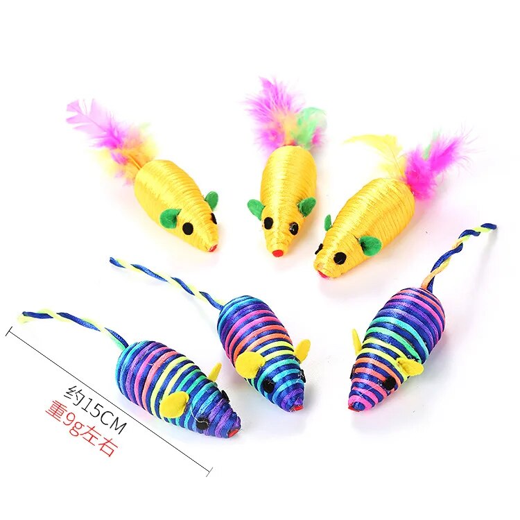 Colored Feather Tail Mouse Cat Toy Set - Interactive Pet Training Supplies