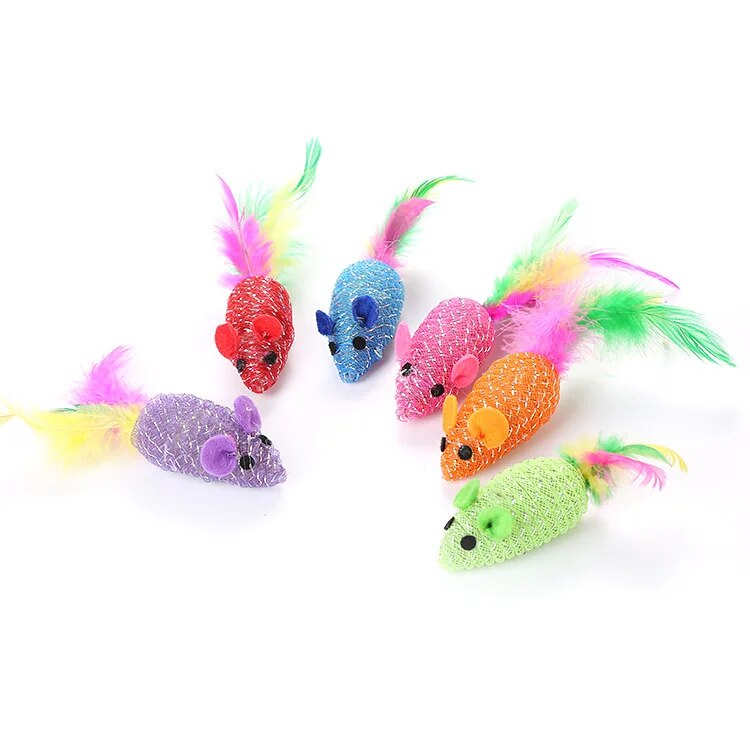 Colored Feather Tail Mouse Cat Toy Set - Interactive Pet Training Supplies