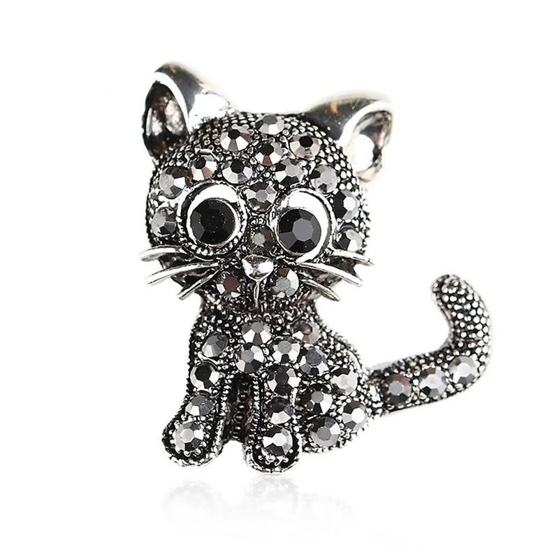 Antique Silver Cute Little Cat Brooch Pin