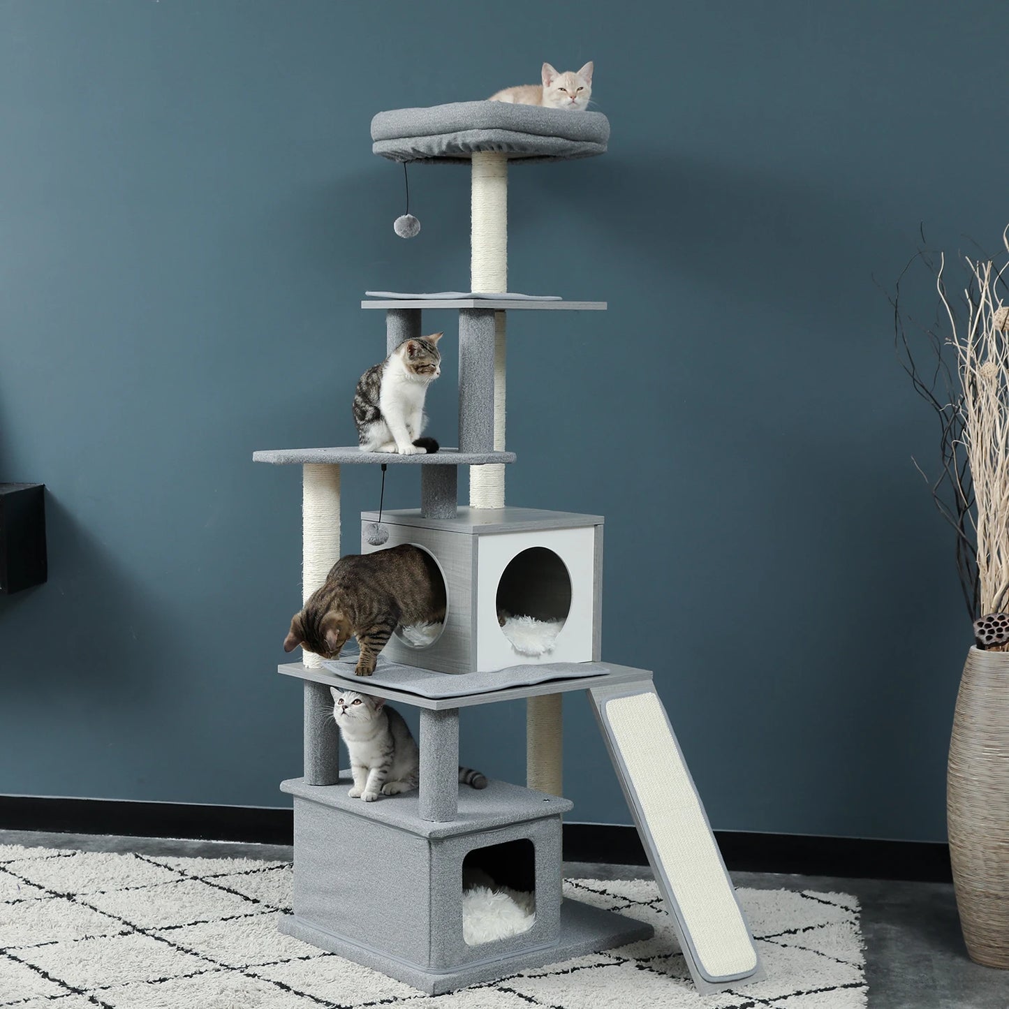 PAWZ Road Cat Tree House Condo: XL Activity Center with Double Condos and Scratching Posts