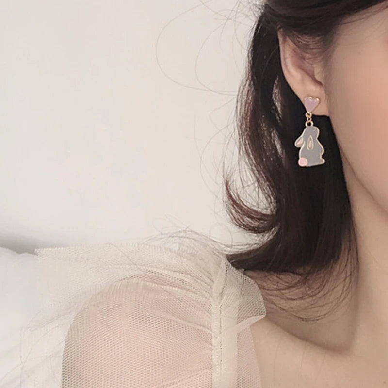 Korean Style Flower and Animal Dangle Earrings - Unique Asymmetric Earring Set for Women