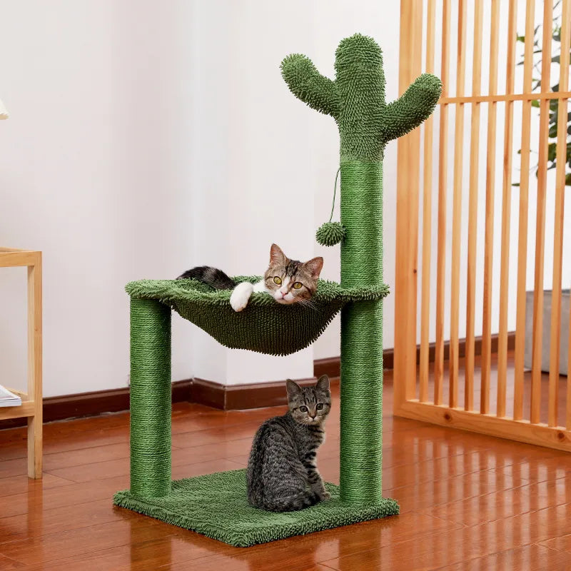 Cute Cactus Cat Tree Toy with Ball Scratching Post