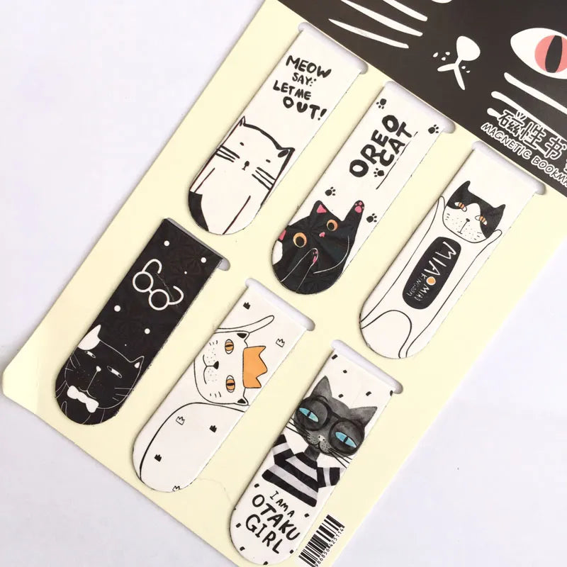 Set of 6 Kawaii Oreo Cat Cactus Magnetic Bookmarks by Able Kids