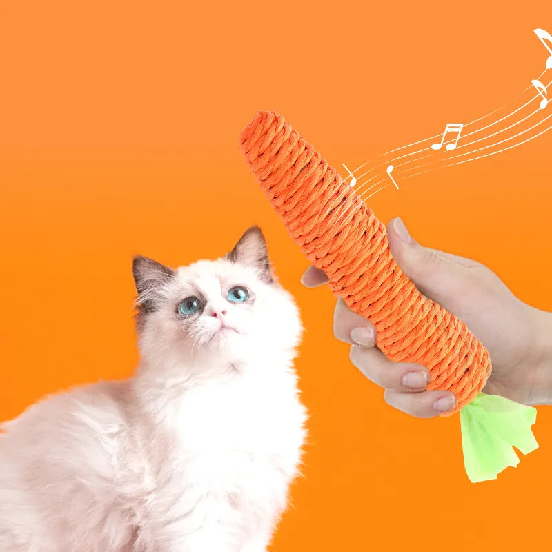 Carrot Cat Toy with Built-in Bell - Paper Rope Chew Fun