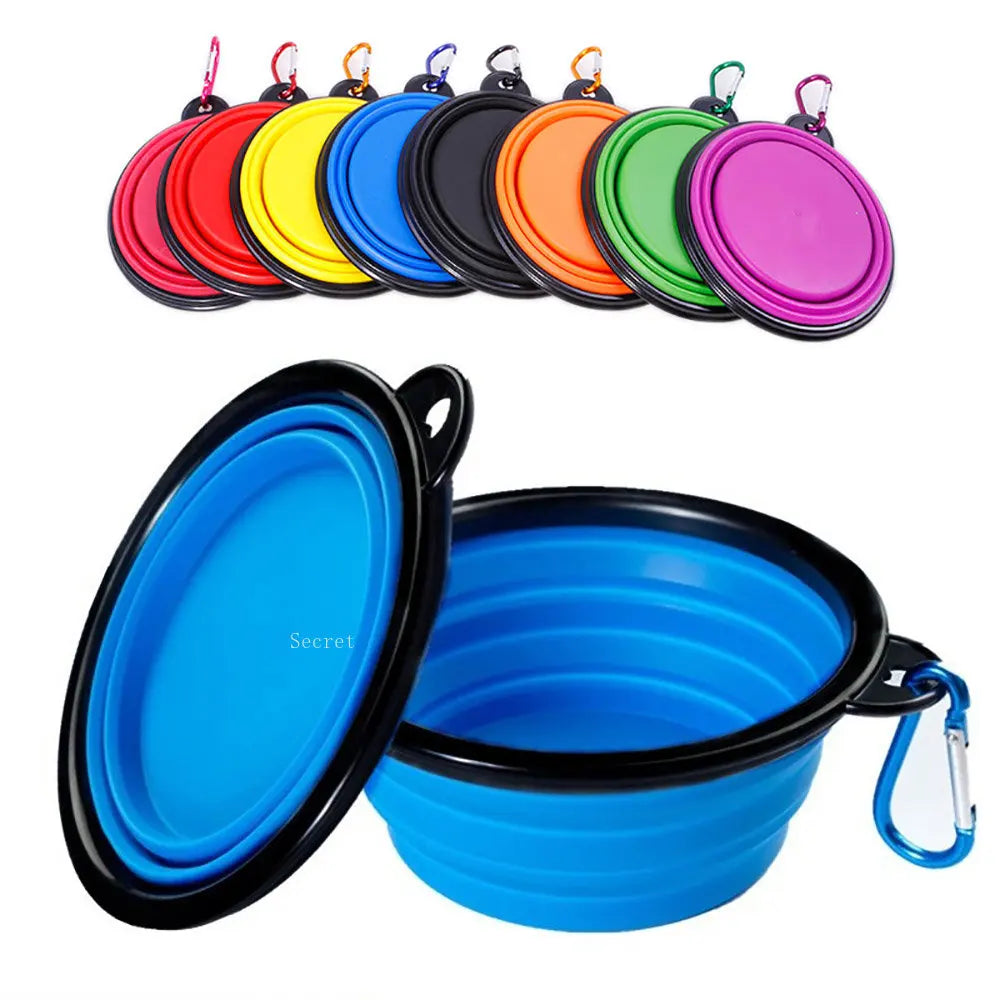 Portable Silicone Pet Bowl - Collapsible Dog Food & Water Dish for Outdoor Camping, Travel-Friendly with Carabiner Clip