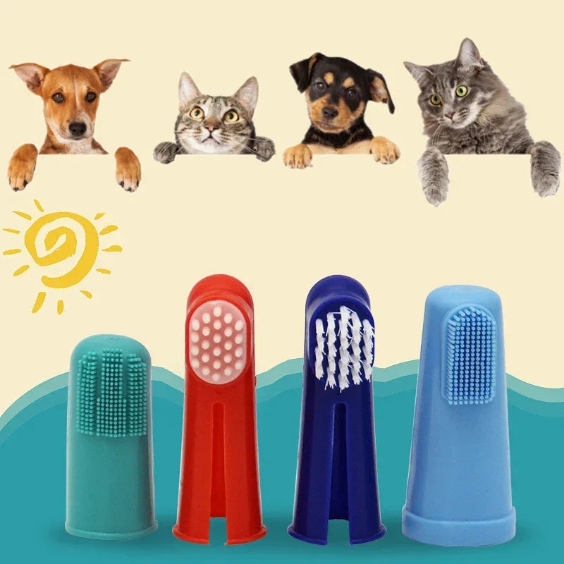 Super Soft Pet Finger Toothbrush - Tartar & Bad Breath Solution for Dogs & Cats | Silica Gel, 1/3 Pcs