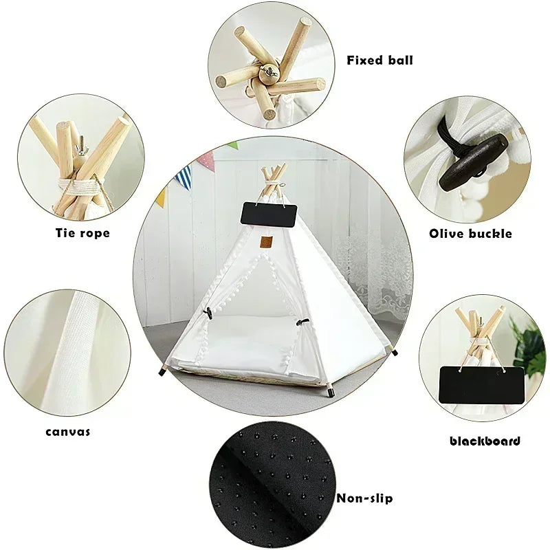 Cozy Pet Teepee Tent for Cats and Dogs – Portable, Removable, and Washable Indoor House with Cushion and Blackboard