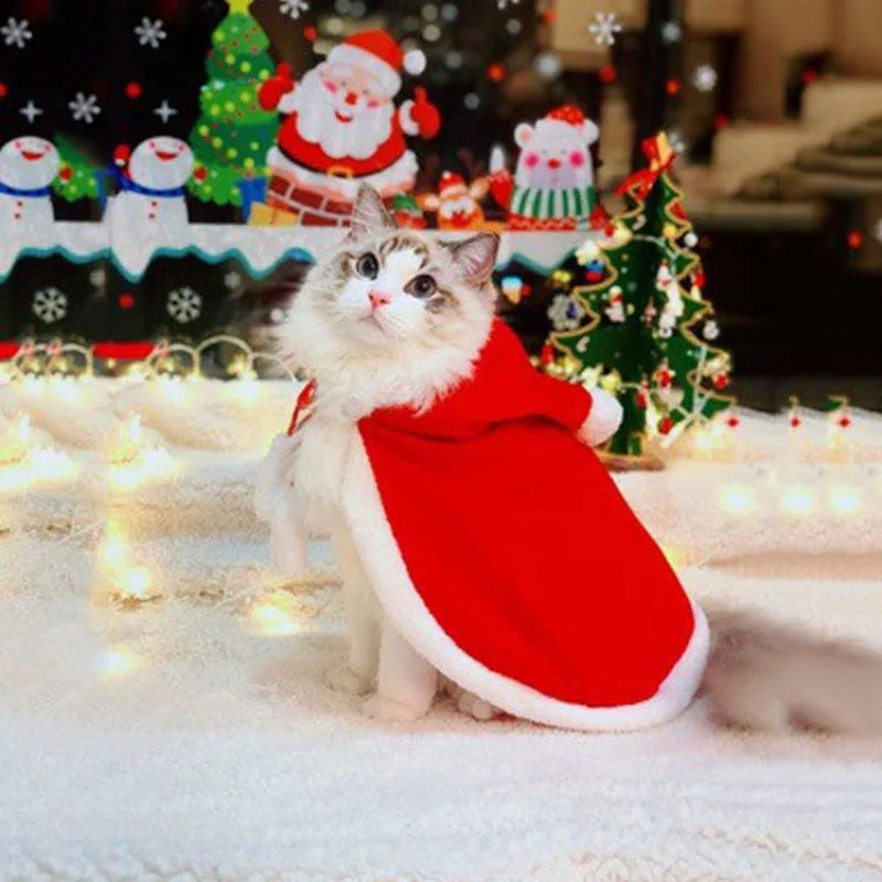 Santa Paws Pet Costume - Festive Christmas Cape and Scarf for Cats and Dogs