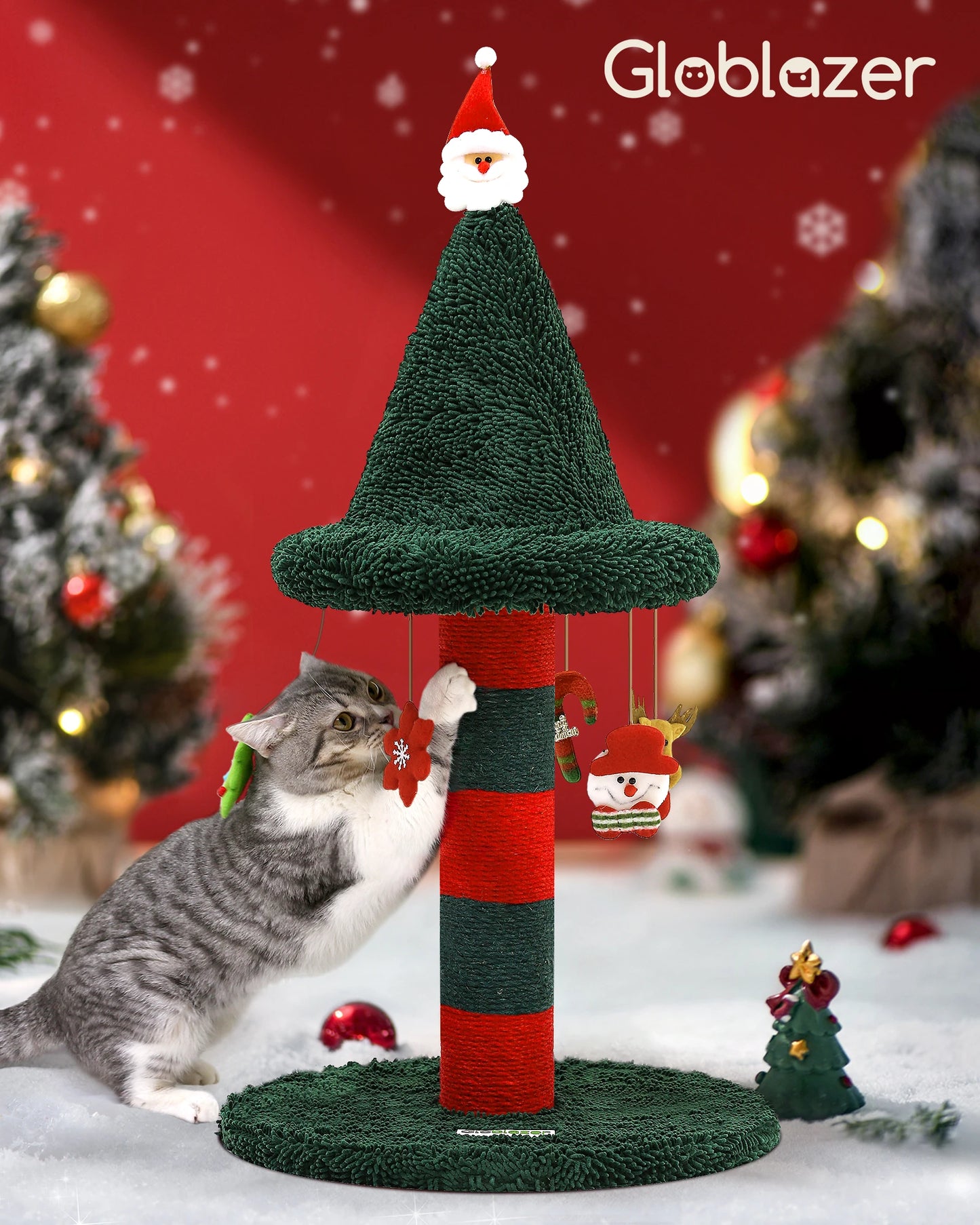 Christmas Tree Cat Scratching Post - 31-Inch Cute Scratcher with Plush Toys