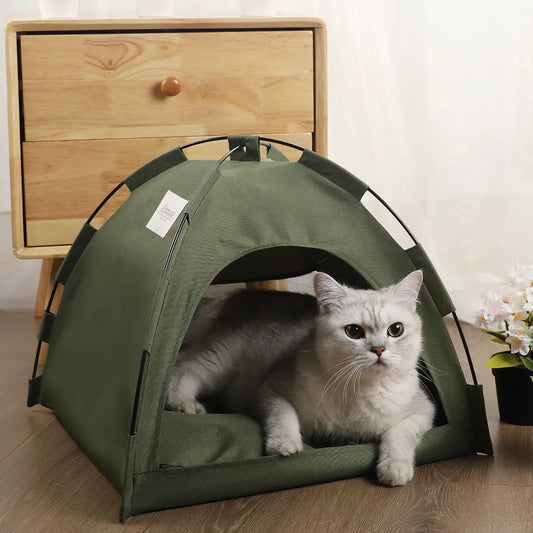 BeiYu Pet Tent Bed - Cozy Winter Clamshell Cat House with Warm Cushions