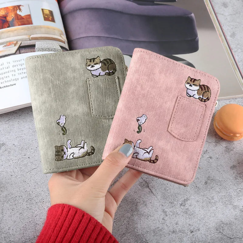 Macroupta Embroidery Cat Women's Wallet - Kawaii Mini Cards Holder Clutch
