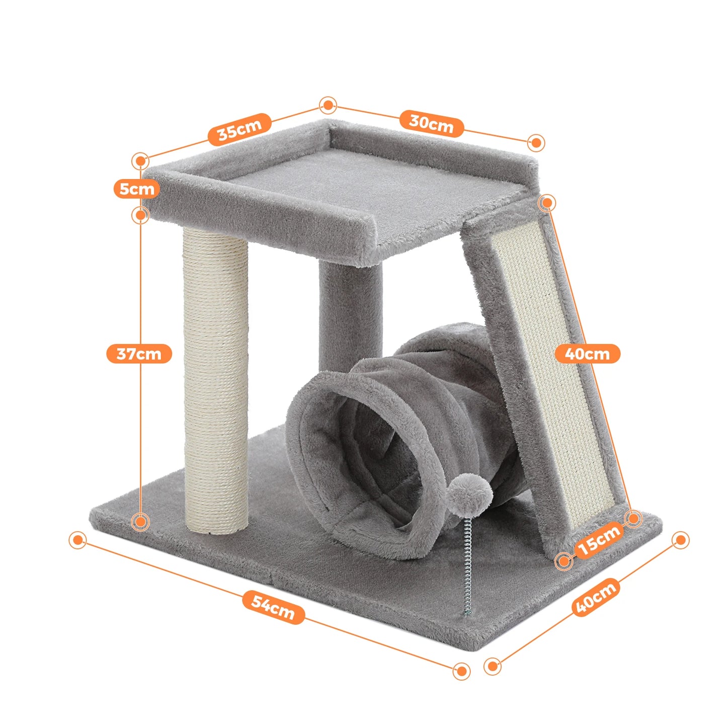 45CM Small Cat Tree with Play Tunnel 4-in-1 Cat Tower Scratching Post with Large Top Perch,  Ball and Scratching Board