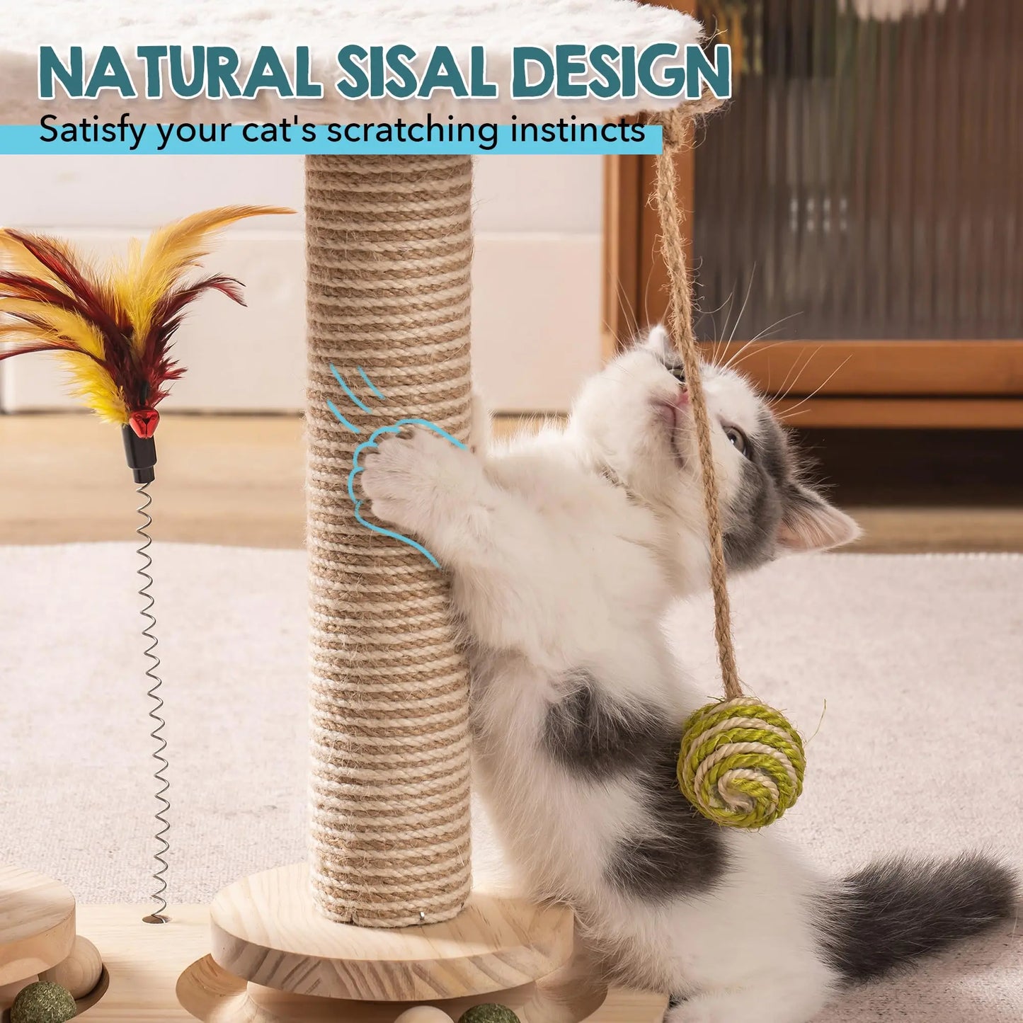 MEWOOFUN Cat Scratching Post: Double-Tier Interactive Play and Rest Haven