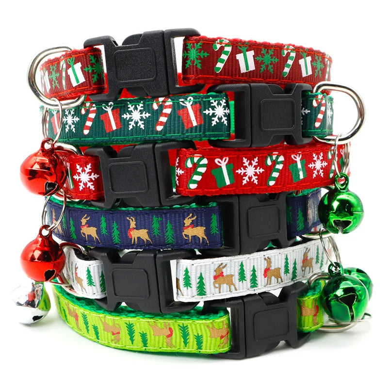 Christmas Safety Buckle Pet Collar - Adjustable Snowflake Tree Design