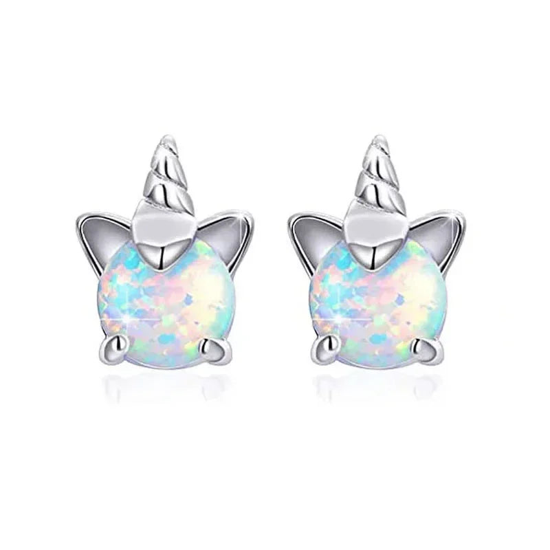 Sparkly Stud Earrings with Colorful Crystals - Unicorn, Cat, Butterfly, Rainbow, Heart, Star