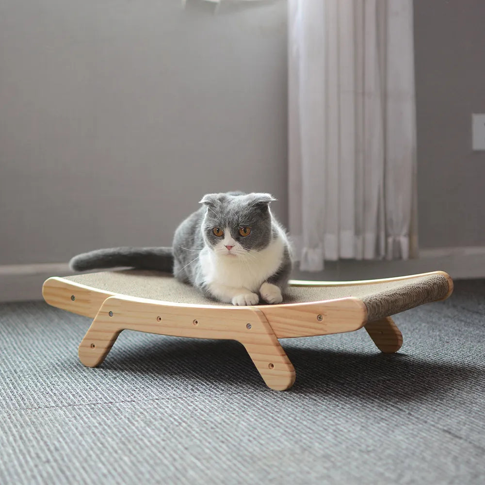PATYOCAT Wooden Cat Scratcher Detachable Lounge Bed - 3-in-1 Scratching Post for Cats, Durable and Stylish
