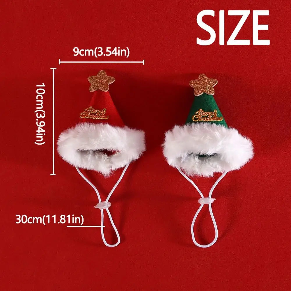 2Pcs Kitten Dress Up Christmas Accessories - Cute 3D Star Bib & Santa Hat Set | Pet Holiday Bandana