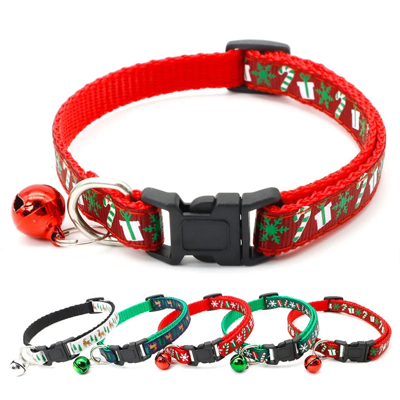 Christmas Safety Buckle Pet Collar - Adjustable Snowflake Tree Design