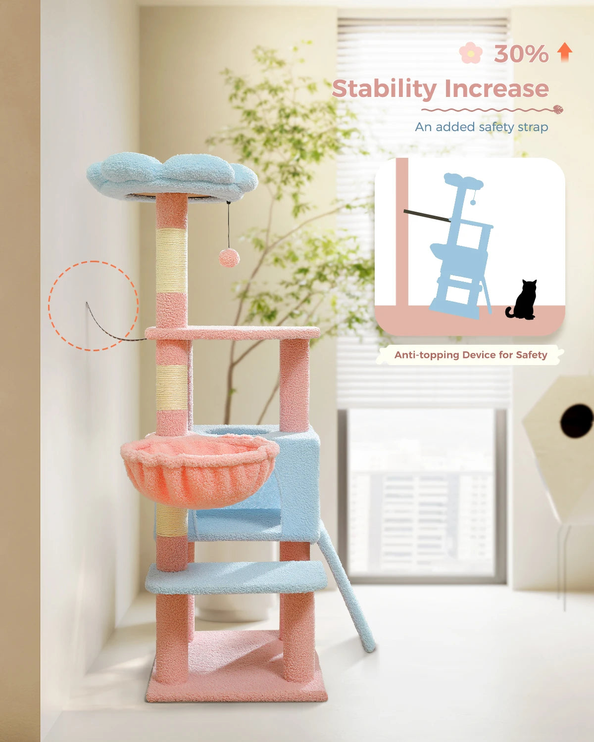 120CM Flower Cat Tree Multi-Level Tower with Sisal Covered Scratching Posts