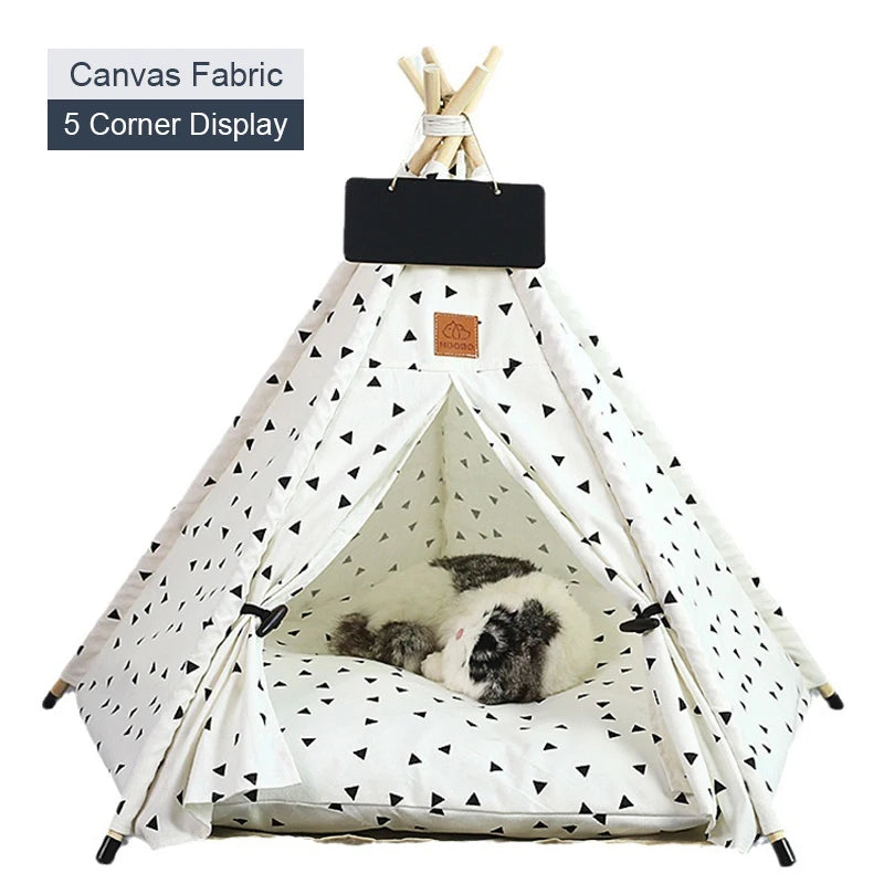 Cozy Pet Teepee Tent for Cats and Dogs – Portable, Removable, and Washable Indoor House with Cushion and Blackboard