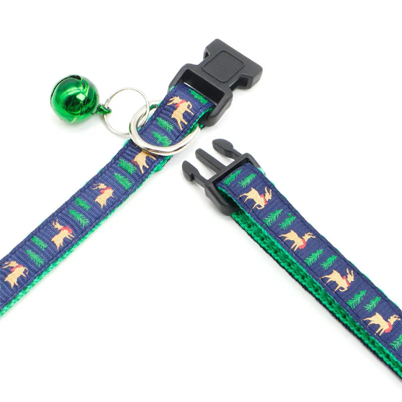 Christmas Safety Buckle Pet Collar - Adjustable Snowflake Tree Design