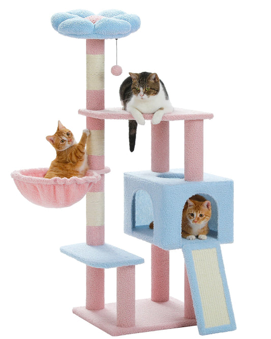 120CM Flower Cat Tree Multi-Level Tower with Sisal Covered Scratching Posts
