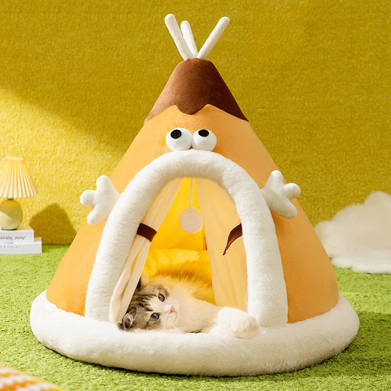 CozyPaws Four Seasons Universal Pet Nest – Warm Triangle Tent Bed for Cats and Dogs