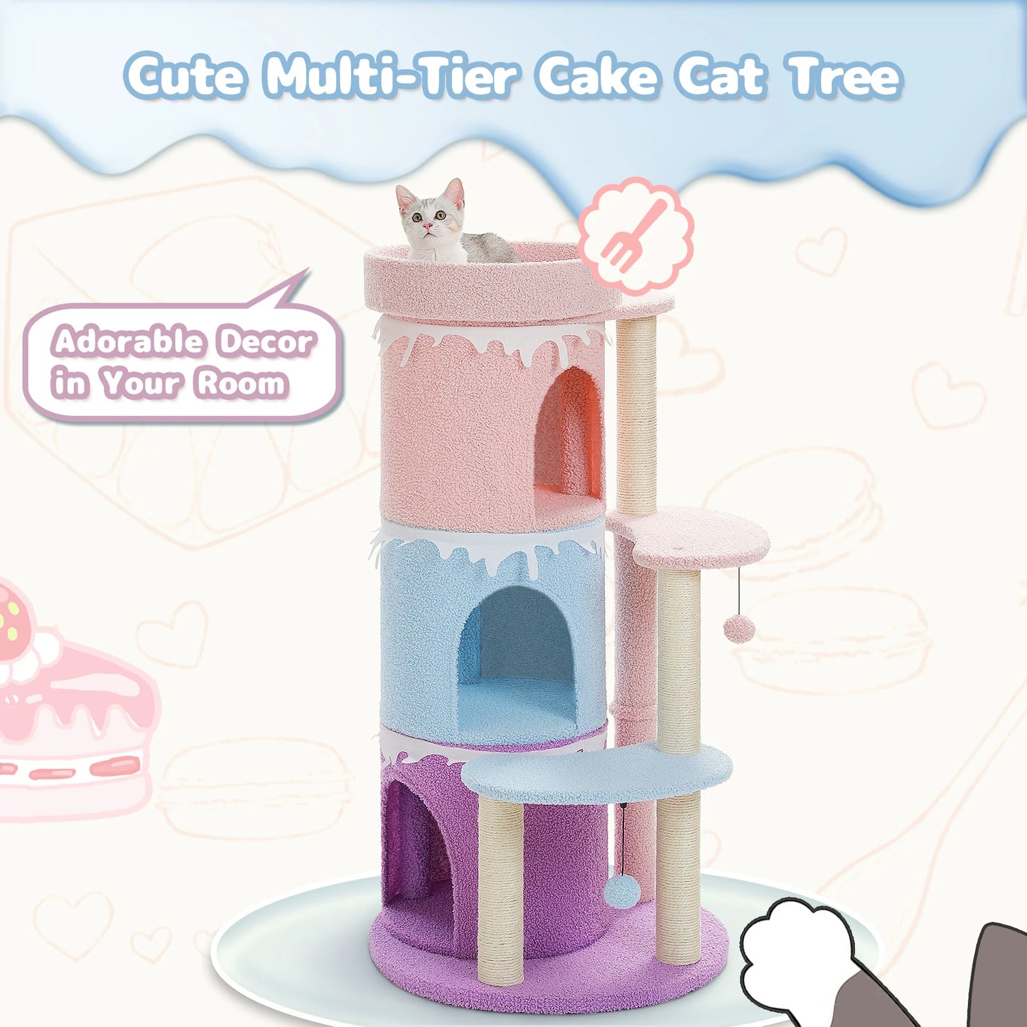 Cat Tree and Condos for Large Cats - Cake Design Cat Tower with Top Perch and Sisal Scratching Posts