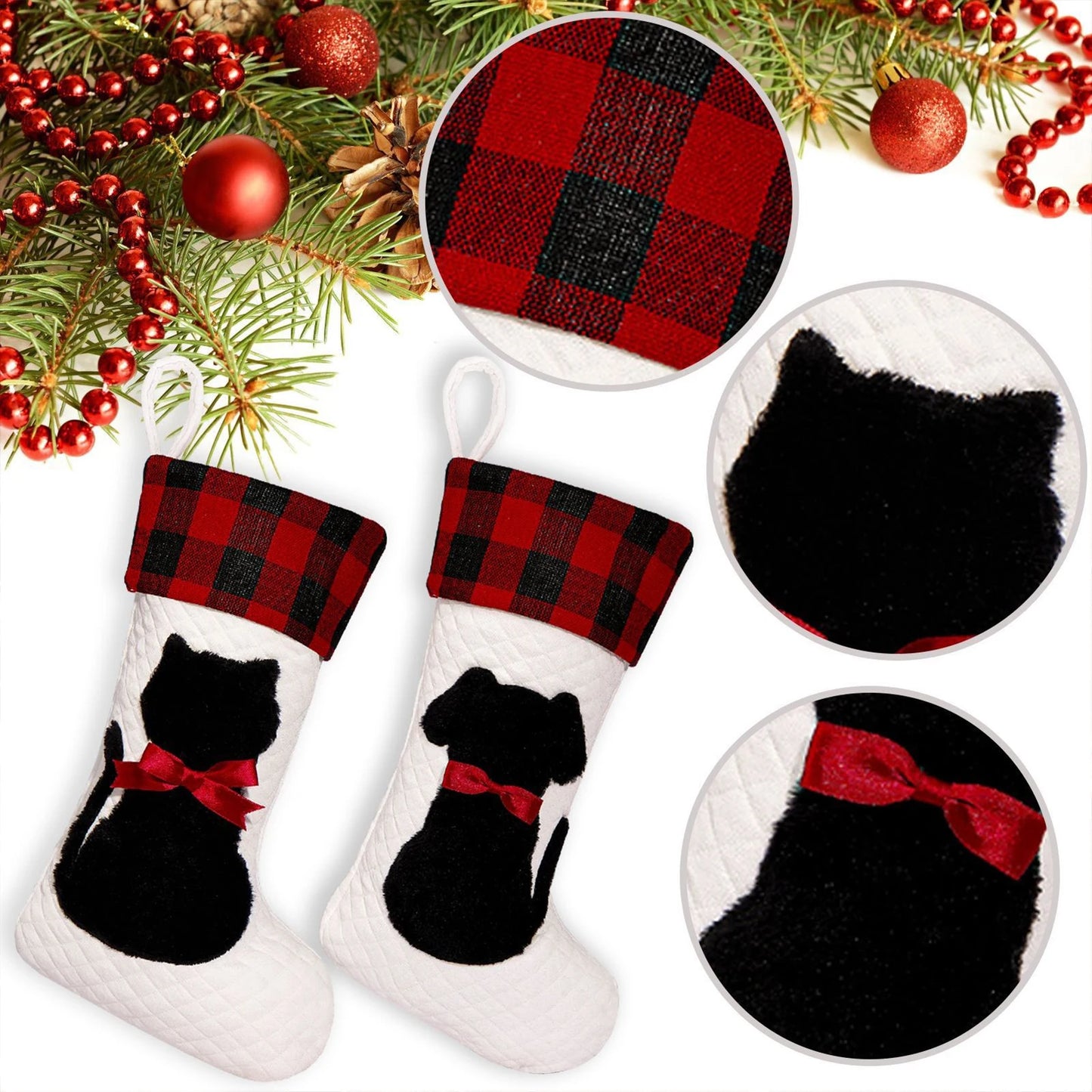 Pet Christmas Stocking Gift Bag - Red Black Checkered