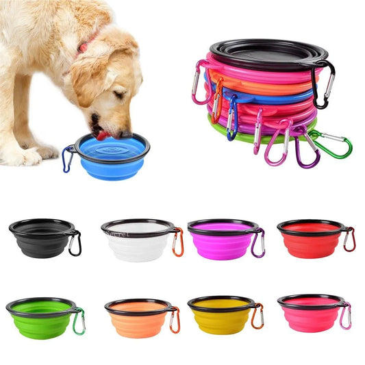 Portable Silicone Pet Bowl - Collapsible Dog Food & Water Dish for Outdoor Camping, Travel-Friendly with Carabiner Clip