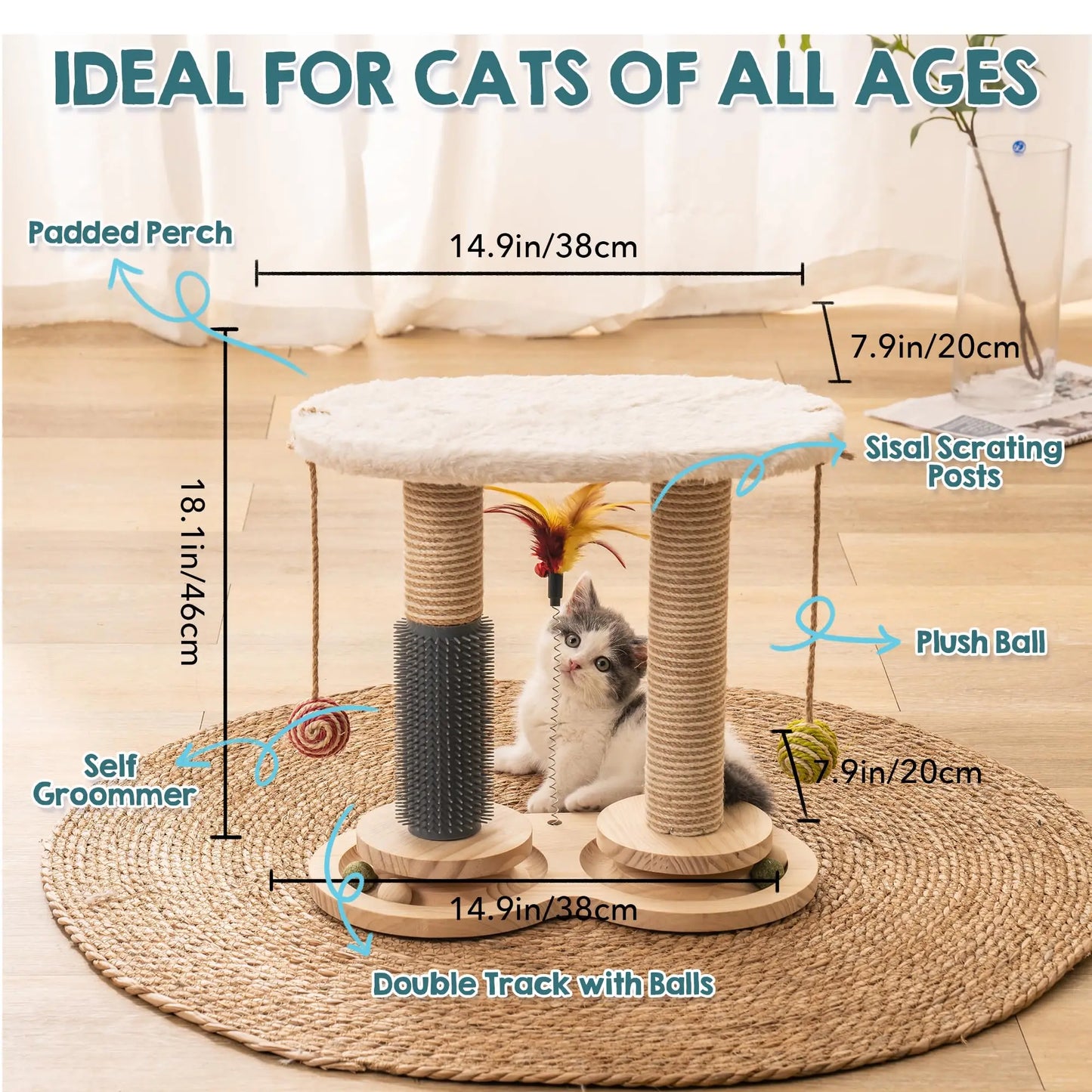 MEWOOFUN Cat Scratching Post: Double-Tier Interactive Play and Rest Haven