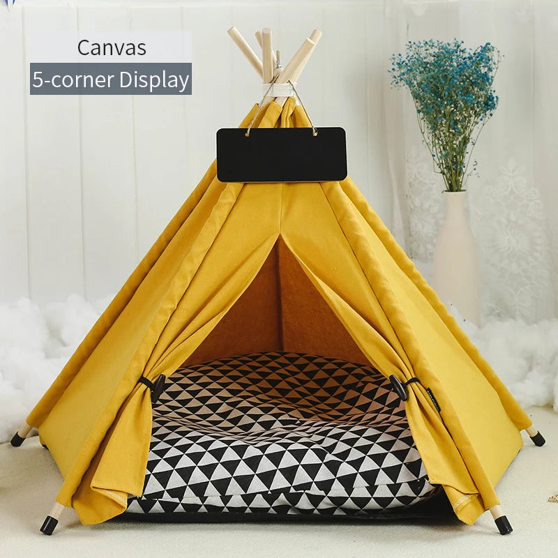 Cozy Pet Teepee Tent for Cats and Dogs – Portable, Removable, and Washable Indoor House with Cushion and Blackboard