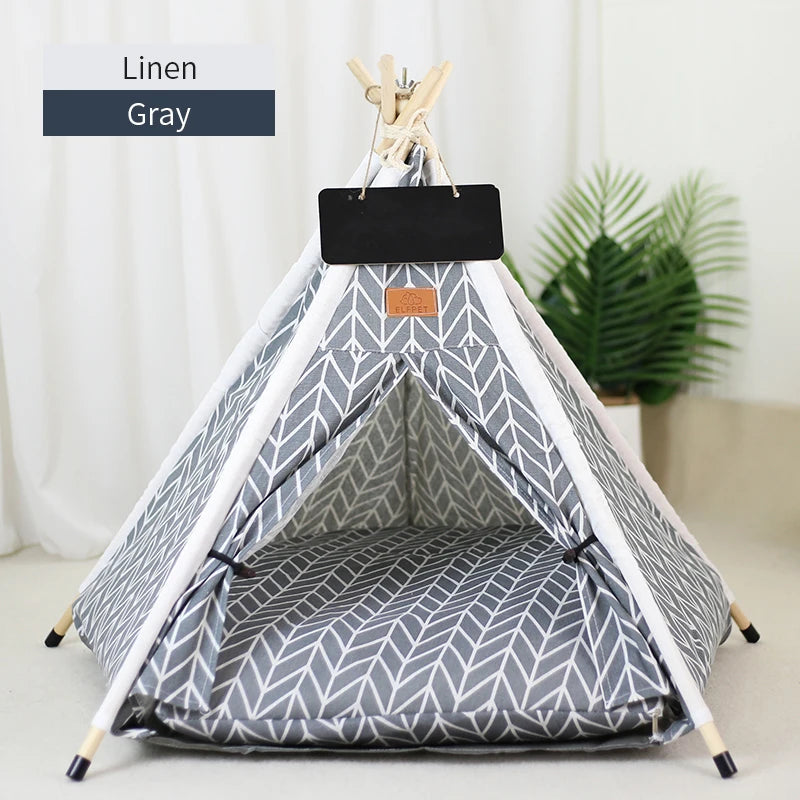 Cozy Pet Teepee Tent for Cats and Dogs – Portable, Removable, and Washable Indoor House with Cushion and Blackboard