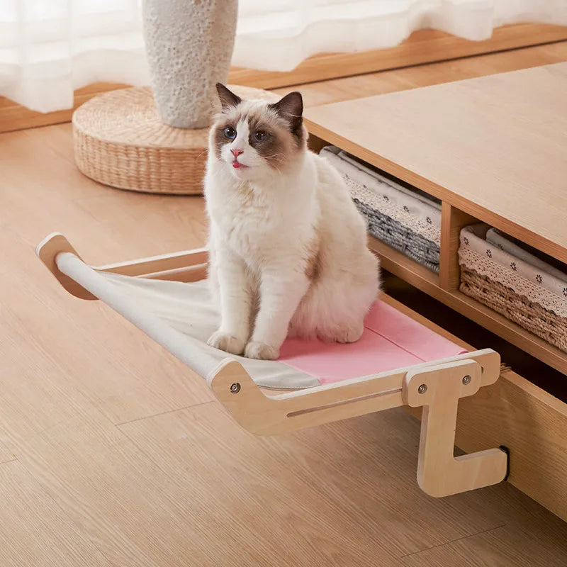 Hanging Pet Cat Bed Window Hammock - Wooden Cat Perch Furniture