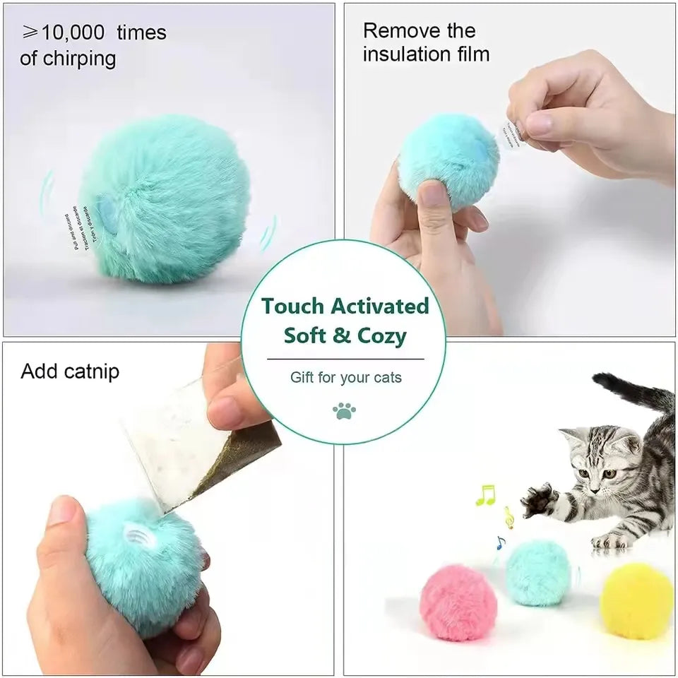 Smart Cat Toy Ball - Interactive Plush Electric Catnip Training Toy with Realistic Sounds