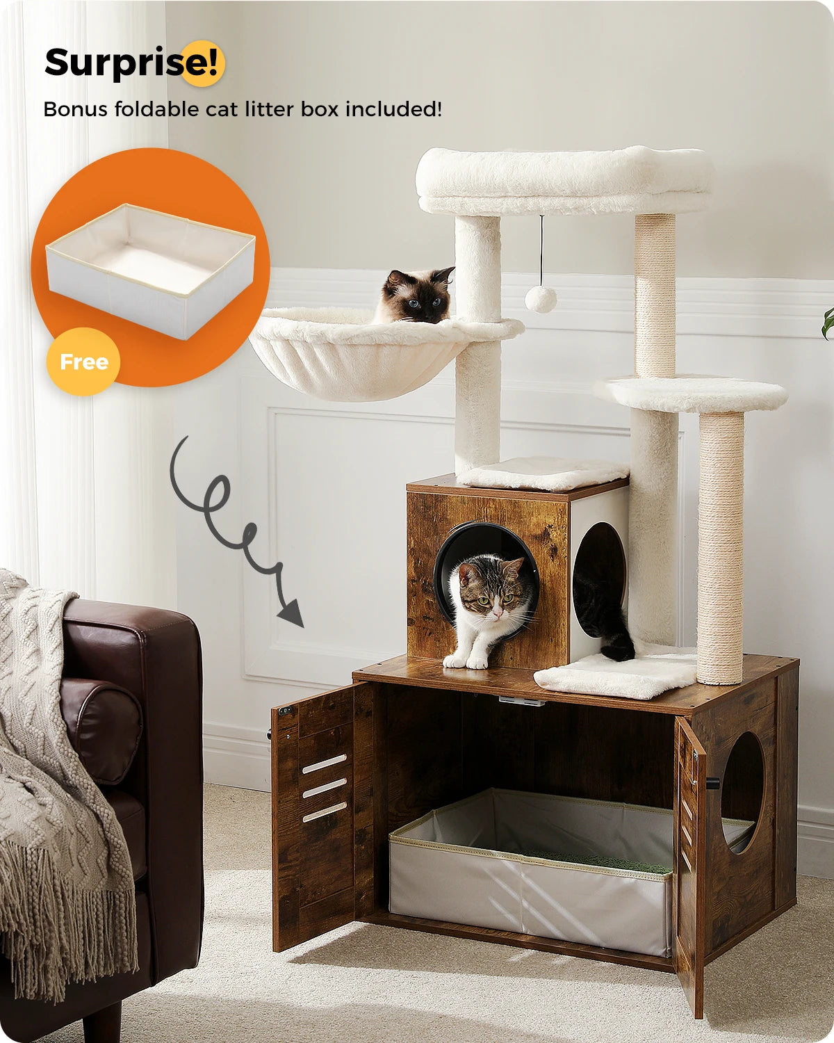 127CM Modern Cat Tree with Condo Included Cat Litter Box