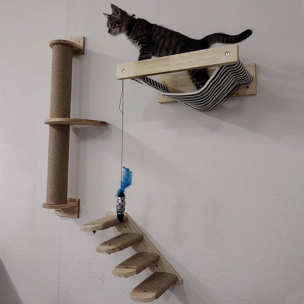 Wall-Mounted Cat Hammock: 4-Layer Climbing Platform with Scratching Post