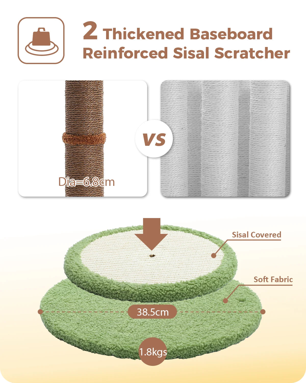 85CM Tall Cat Scratching Post with Hanging Ball Simulated Green Leaves Sisal Rope for Indoor Large Durable Scratching Boards