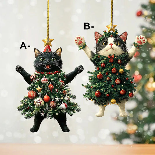 Christmas Tree Cat Decorations - Holiday Kitten Pendant