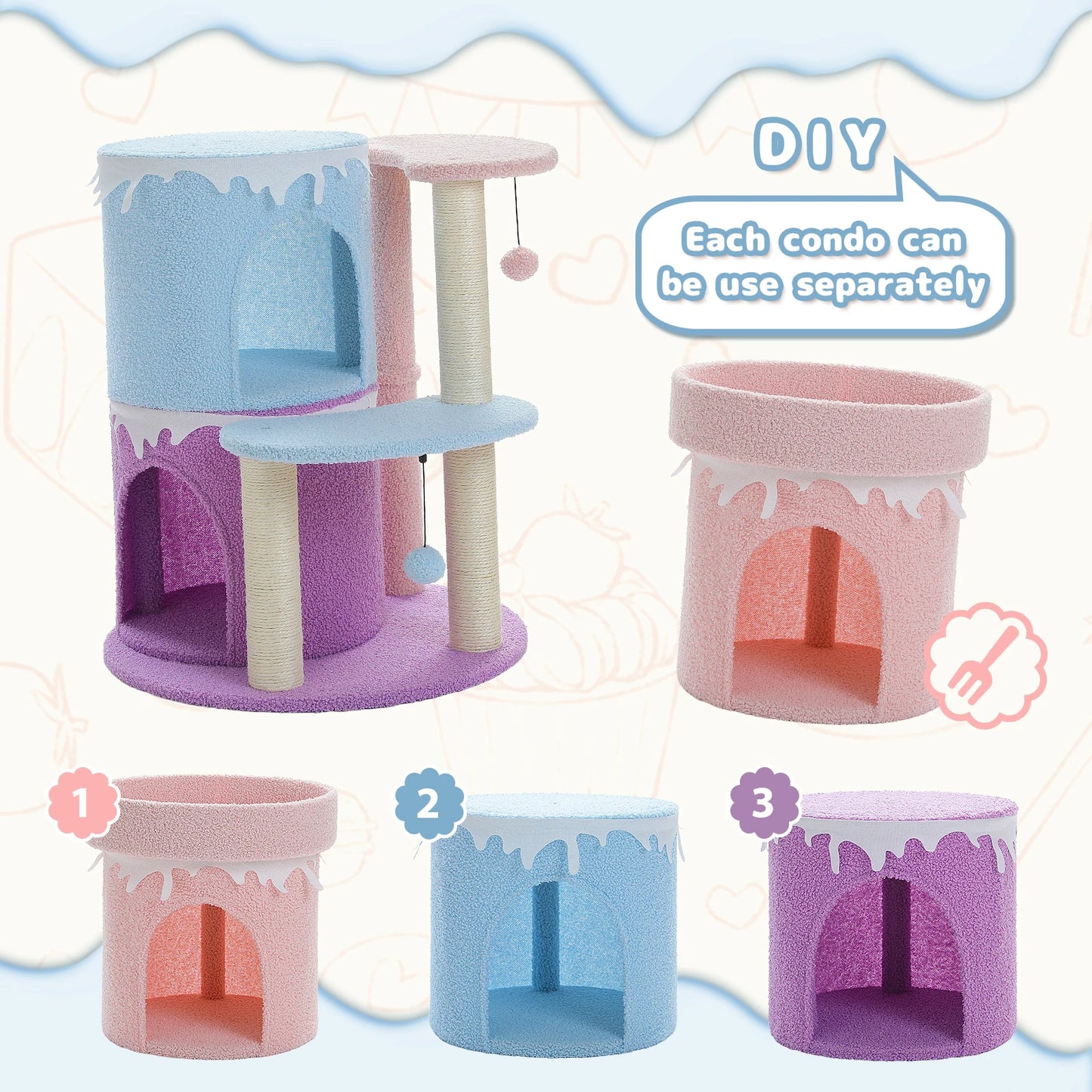 Cat Tree and Condos for Large Cats - Cake Design Cat Tower with Top Perch and Sisal Scratching Posts