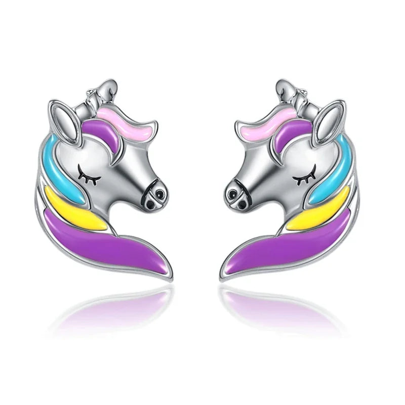 Sparkly Stud Earrings with Colorful Crystals - Unicorn, Cat, Butterfly, Rainbow, Heart, Star