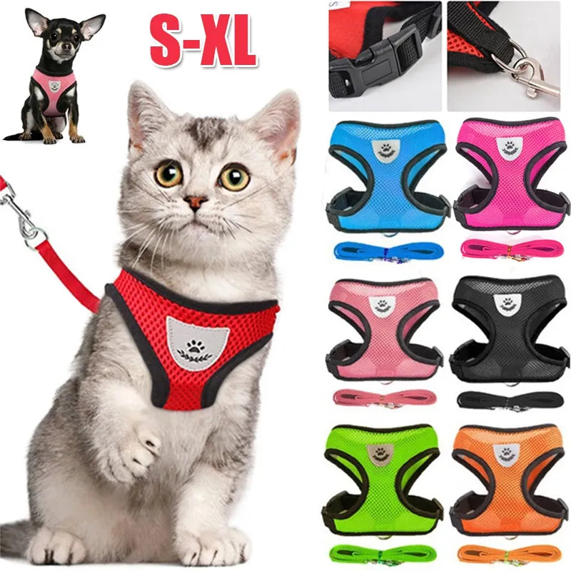 Adjustable Mesh Cat Harness with Lead Leash