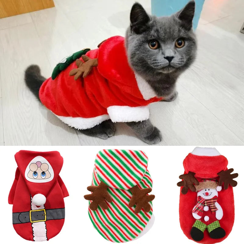 Christmas Hooded Sweater for Sphynx Cats - Winter Warm Pet Costume