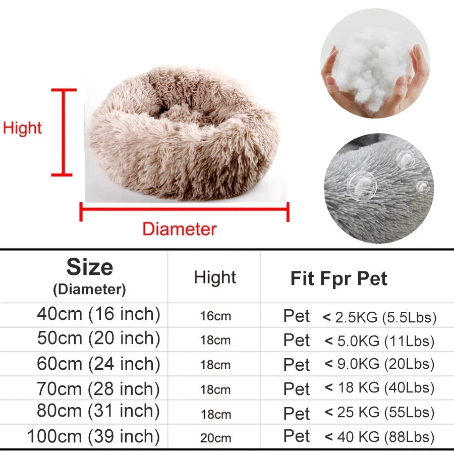 Round Plush Pet Bed: Calming Donut Design with Removable Cover