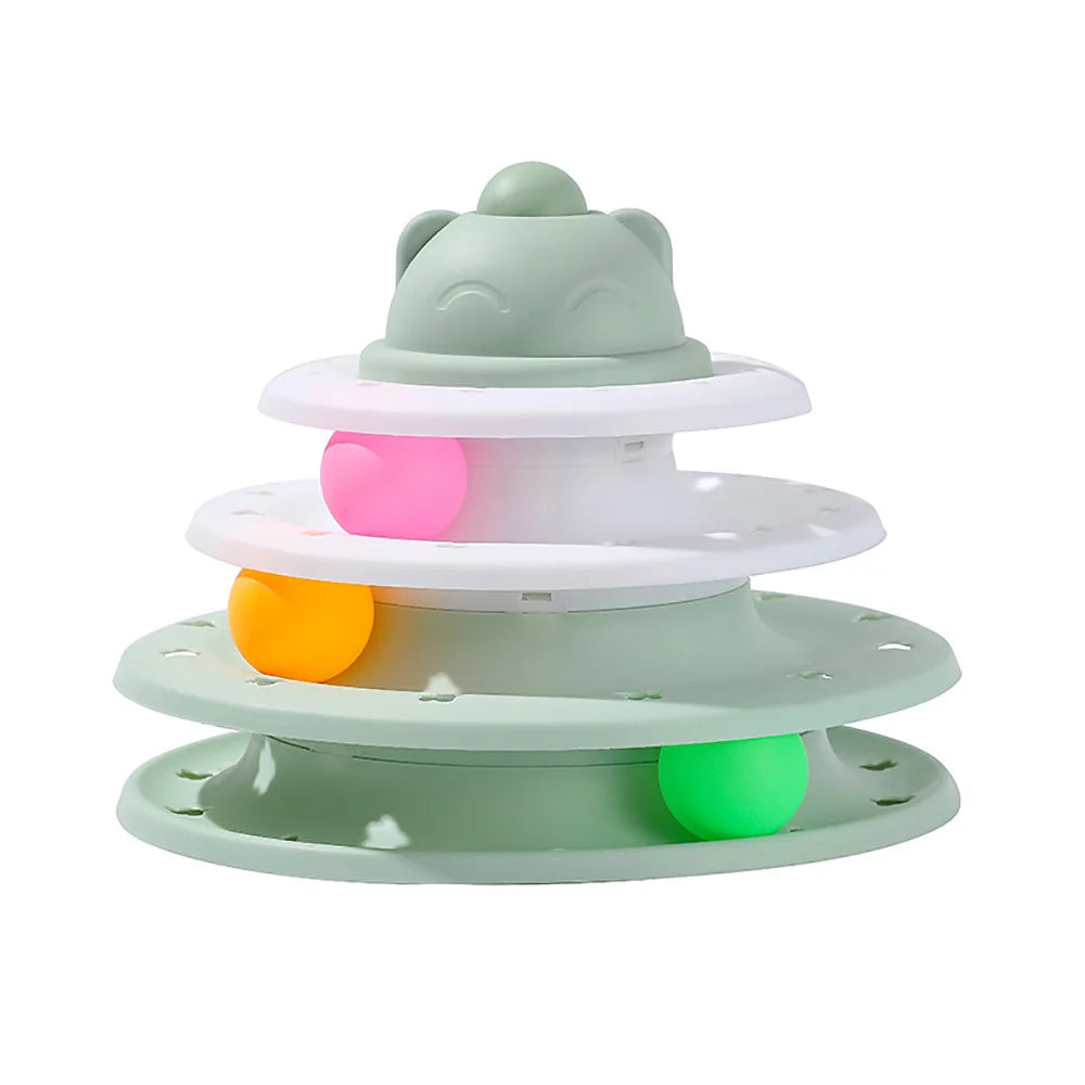 Cat Toy Tower: 4-Level Turntable Roller Balls Puzzle