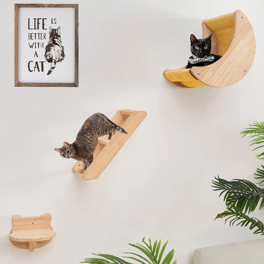 Premium Wall-mounted Cat Hammock - Handcrafted Wooden Cat Furniture