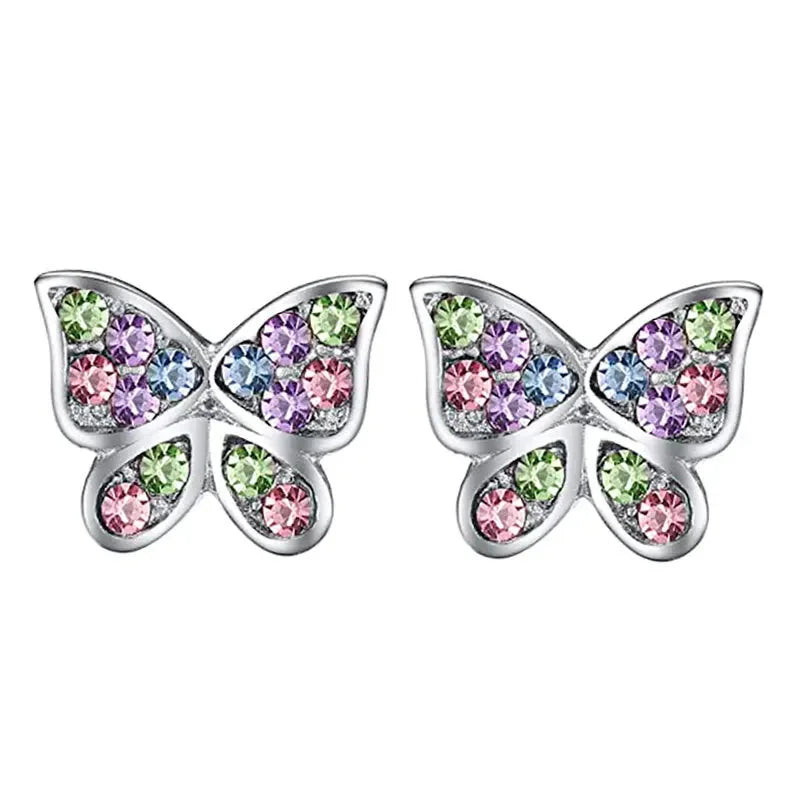 Sparkly Stud Earrings with Colorful Crystals - Unicorn, Cat, Butterfly, Rainbow, Heart, Star