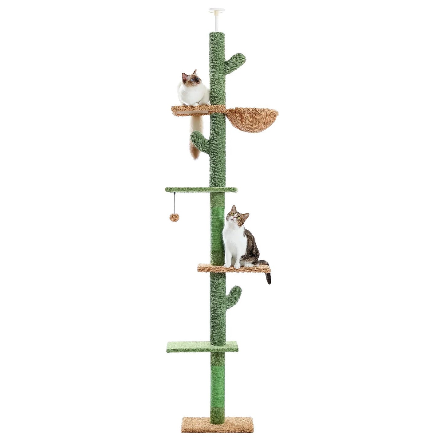 PAWZ Road Cactus Cat Tree Floor to Ceiling - 5-Level Adjustable Indoor Cat Tower with Natural Scratching Posts and Hammock