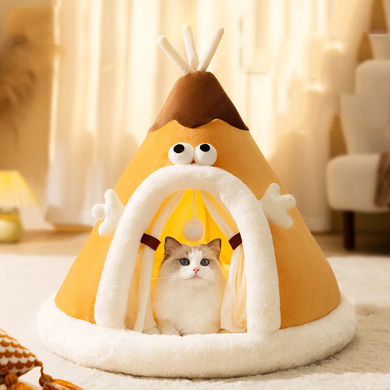 CozyPaws Four Seasons Universal Pet Nest – Warm Triangle Tent Bed for Cats and Dogs